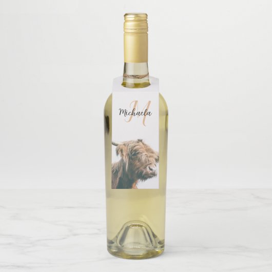 Hoogland koe portret eigen naam initiaal monogram flessenhanger (Op fles)