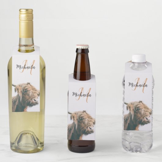 Hoogland koe portret eigen naam initiaal monogram flessenhanger (In situ)