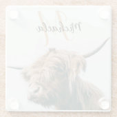 Hoogland koe portret eigen naam initiaal monogram glazen onderzetter (Achterkant)