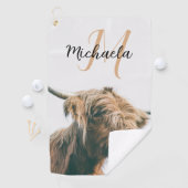 Hoogland koe portret eigen naam initiaal monogram golfhanddoek (Insitu)