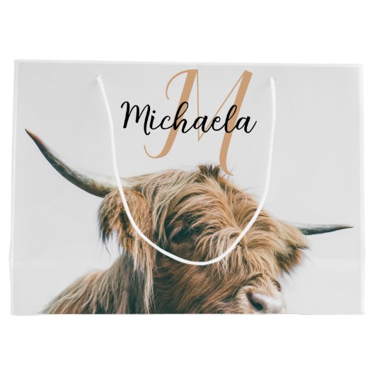 Hoogland koe portret eigen naam initiaal monogram groot cadeauzakje (Achterkant)