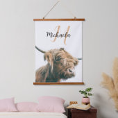 Hoogland koe portret eigen naam initiaal monogram hangend wandkleed (Slaapkamer)