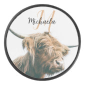Hoogland koe portret eigen naam initiaal monogram hockey puck (Voorkant)