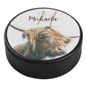 Hoogland koe portret eigen naam initiaal monogram hockey puck (3/4)