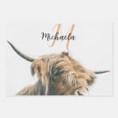 Hoogland koe portret eigen naam initiaal monogram inpakpapier vel (Voorkant 2)