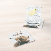 Hoogland koe portret eigen naam initiaal monogram kartonnen onderzetters (Insitu)