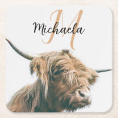 Hoogland koe portret eigen naam initiaal monogram kartonnen onderzetters (Voorkant)
