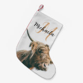 Hoogland koe portret eigen naam initiaal monogram kleine kerstsok (Voorkant (Hangend))