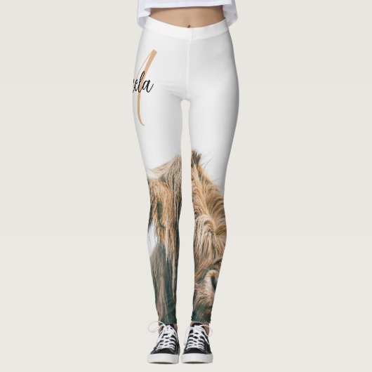 Hoogland koe portret eigen naam initiaal monogram leggings (Voorkant)