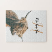 Hoogland koe portret eigen naam initiaal monogram legpuzzel (Horizontaal)