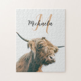 Hoogland koe portret eigen naam initiaal monogram legpuzzel