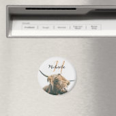 Hoogland koe portret eigen naam initiaal monogram magneet (Insitu (Vaatwasser))