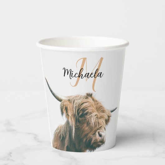 Hoogland koe portret eigen naam initiaal monogram papieren bekers (Achterkant)