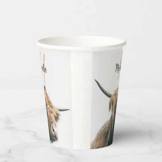 Hoogland koe portret eigen naam initiaal monogram papieren bekers (Rechts)