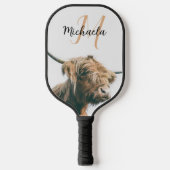 Hoogland koe portret eigen naam initiaal monogram pickleball paddle (Voorkant)