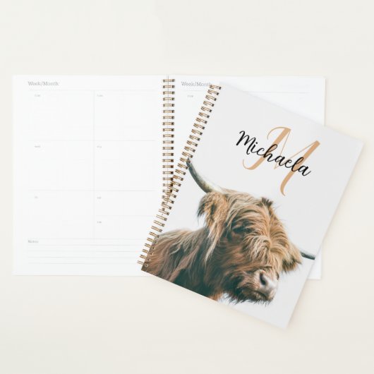 Hoogland koe portret eigen naam initiaal monogram planner (Display)