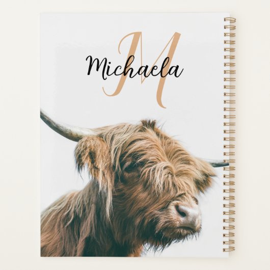 Hoogland koe portret eigen naam initiaal monogram planner (Achterkant)