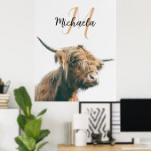 Hoogland koe portret eigen naam initiaal monogram poster (Thuiskantoor)
