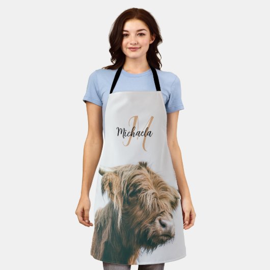 Hoogland koe portret eigen naam initiaal monogram schort (Gedragen)