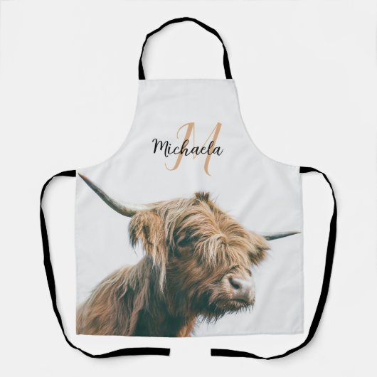 Hoogland koe portret eigen naam initiaal monogram schort (Voorkant)