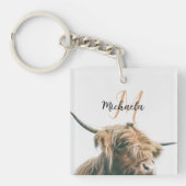 Hoogland koe portret eigen naam initiaal monogram sleutelhanger (Voorkant)