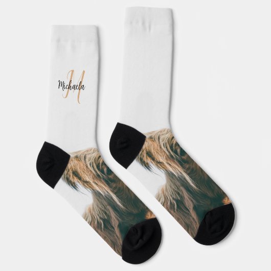 Hoogland koe portret eigen naam initiaal monogram sokken (Rechts)