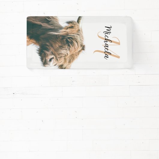 Hoogland koe portret eigen naam initiaal monogram spandoek (Insitu)