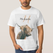 Hoogland koe portret eigen naam initiaal monogram t-shirt (Voorkant)