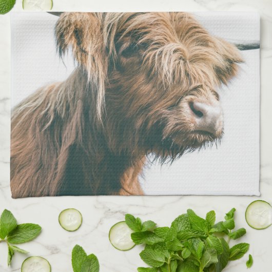 Hoogland koe portret eigen naam initiaal monogram theedoek (Gevouwen)