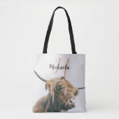 Hoogland koe portret eigen naam initiaal monogram tote bag (Voorkant)
