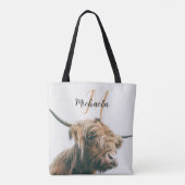Hoogland koe portret eigen naam initiaal monogram tote bag (Achterkant)