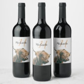 Hoogland koe portret eigen naam initiaal monogram wijn etiket (Flessen)