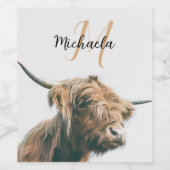 Hoogland koe portret eigen naam initiaal monogram wijn etiket (Enkel label)