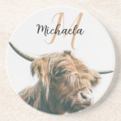 Hoogland koe portret eigen naam initiaal monogram zandsteen onderzetter (Voorkant)