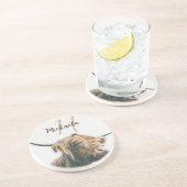 Hoogland koe portret eigen naam initiaal monogram zandsteen onderzetter (Zijkant)