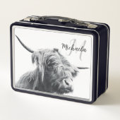 Hoogland koe portret initiaal monogram zwart wit (Achterkant)