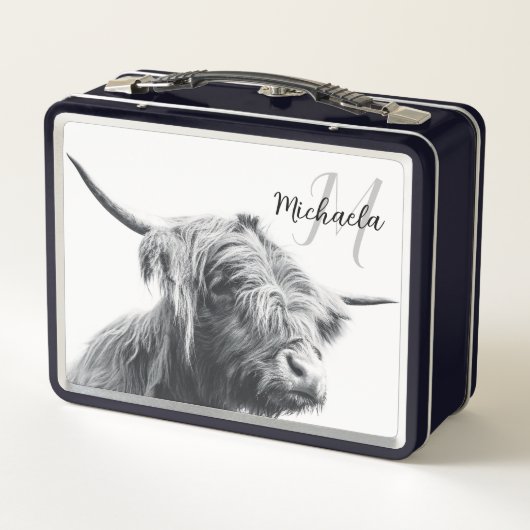 Hoogland koe portret initiaal monogram zwart wit (Achterkant)