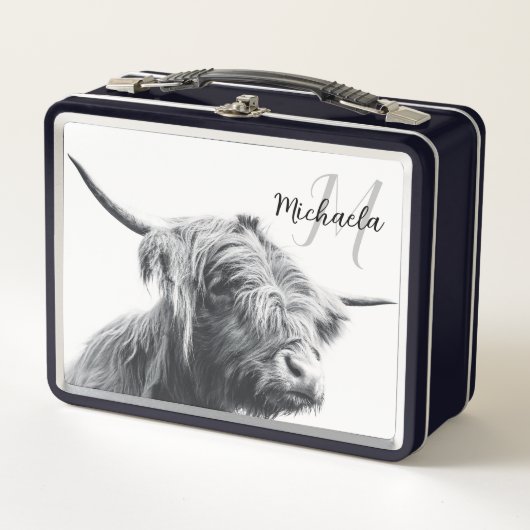 Hoogland koe portret initiaal monogram zwart wit (Voorkant)