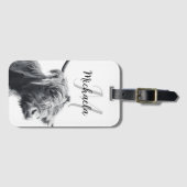 Hoogland koe portret initiaal monogram zwart wit bagagelabel (Voorkant (horizontaal))