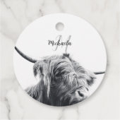 Hoogland koe portret initiaal monogram zwart wit bedankjes labels (Achterkant)