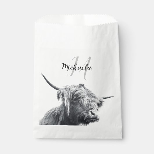Hoogland koe portret initiaal monogram zwart wit bedankzakje (Voorkant)