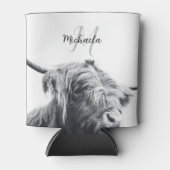 Hoogland koe portret initiaal monogram zwart wit blikjeskoeler (Voorkant)