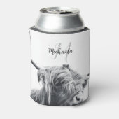 Hoogland koe portret initiaal monogram zwart wit blikjeskoeler (Blikje Achterkant)