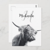 Hoogland koe portret initiaal monogram zwart wit briefkaart (Voorkant / Achterkant)