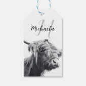 Hoogland koe portret initiaal monogram zwart wit cadeaulabel (Voorkant)