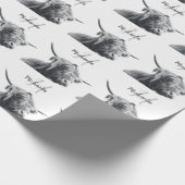 Hoogland koe portret initiaal monogram zwart wit cadeaupapier (Hoek)