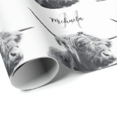 Hoogland koe portret initiaal monogram zwart wit cadeaupapier (Rol Hoek)