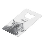 Hoogland koe portret initiaal monogram zwart wit creditkaart flessenopener (Voorkant Gekanteld)