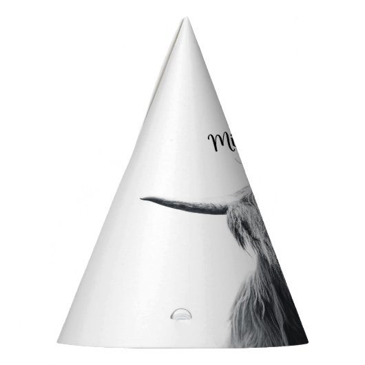 Hoogland koe portret initiaal monogram zwart wit feesthoedjes (Links)