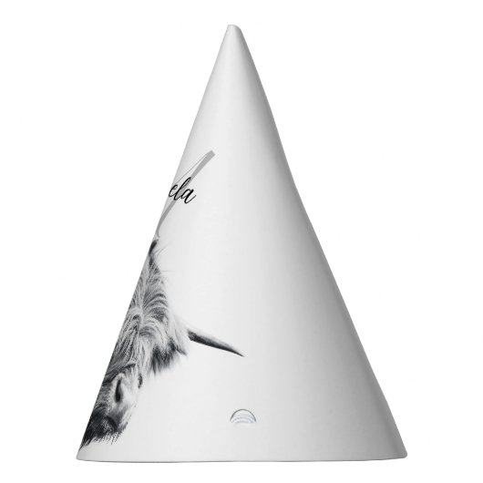 Hoogland koe portret initiaal monogram zwart wit feesthoedjes (Rechts)